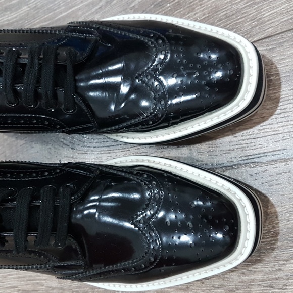 PRADA Black Leather Wingtip Platform Brogues Size 37 - Picture 3 of 13